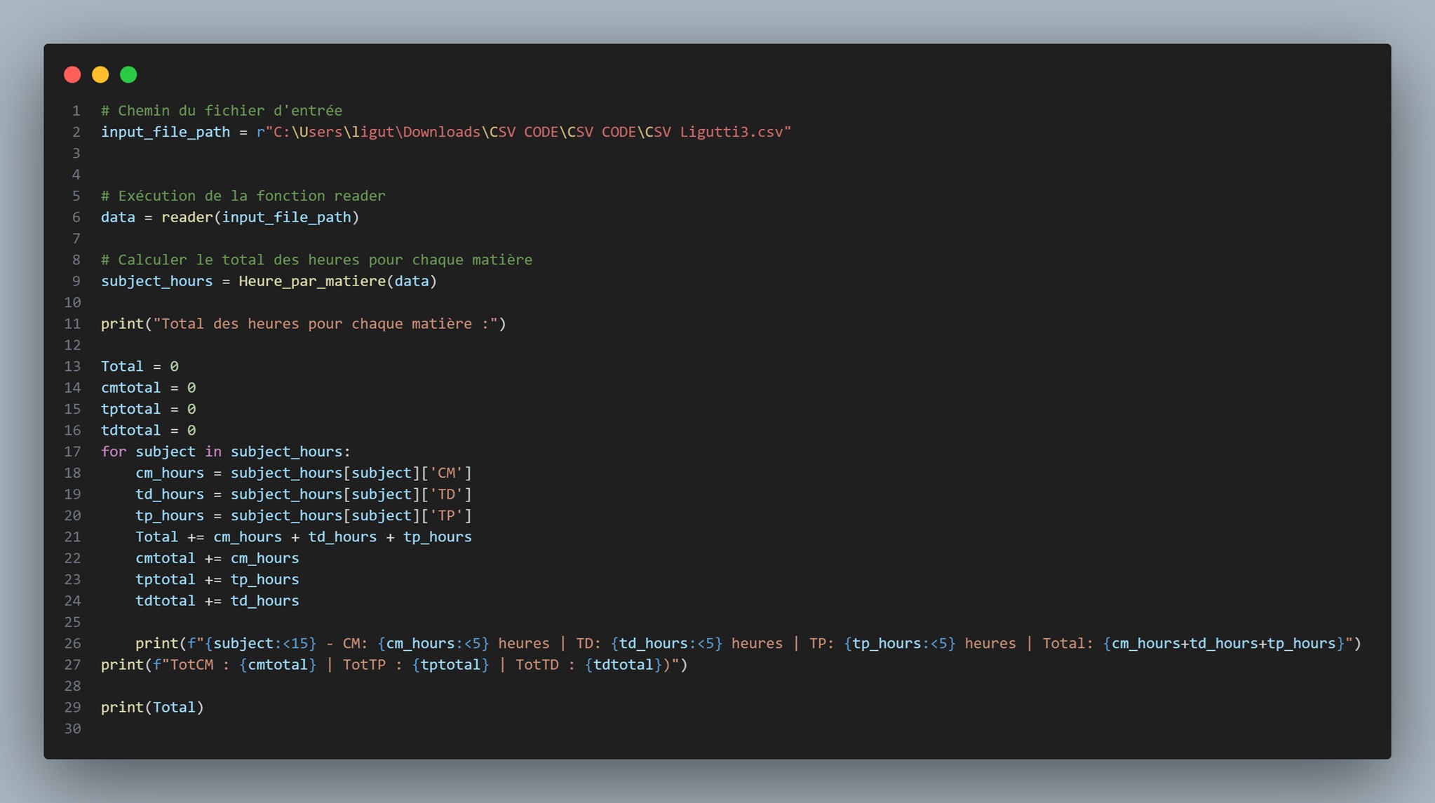 Code pour afficher le csv
